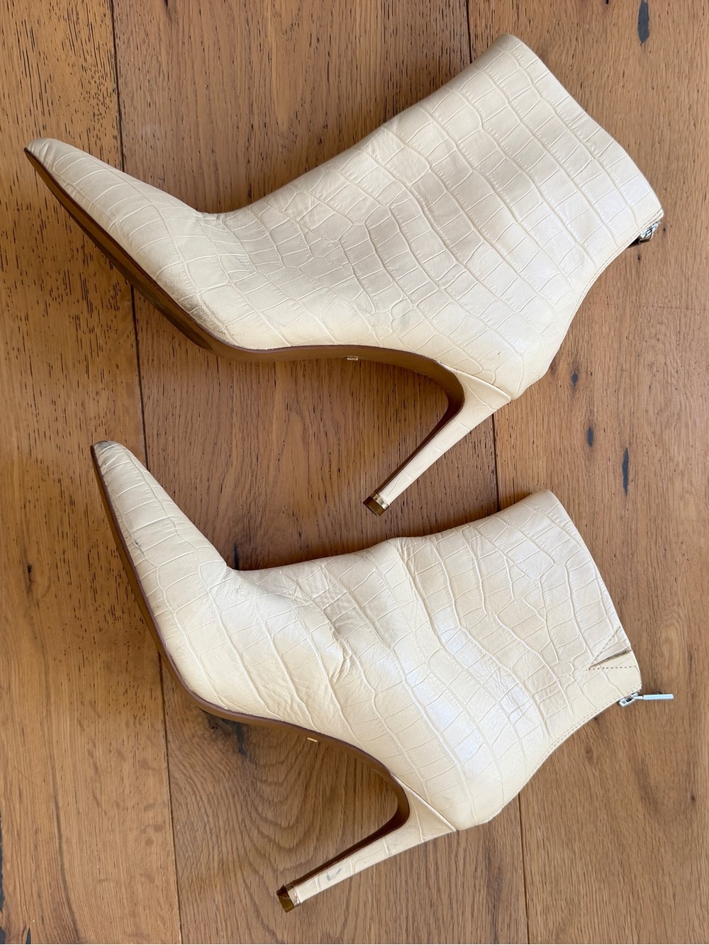 Kenneth Cole Cream Croc Embossed Leather Stiletto Ankle Boots